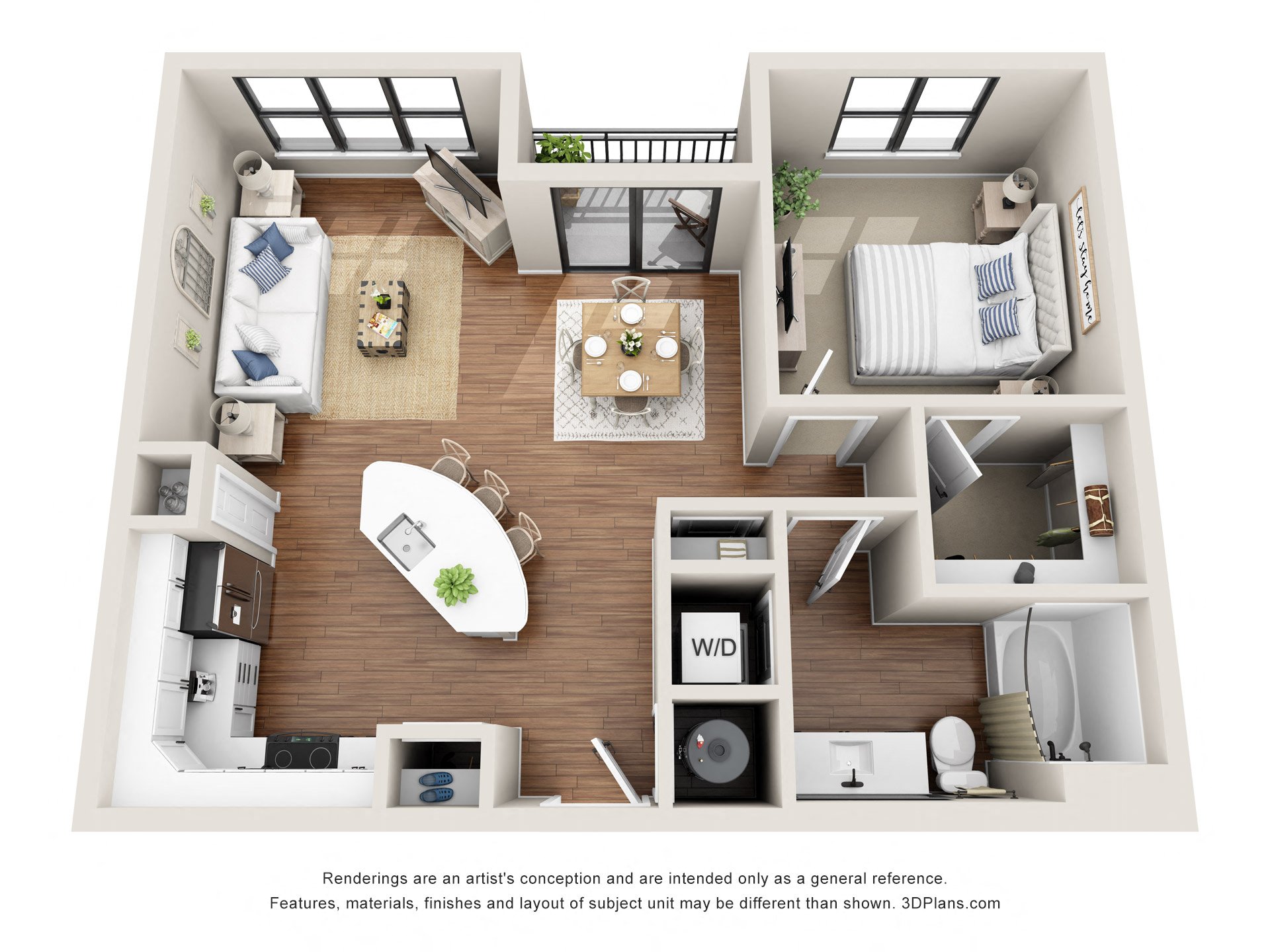 Floor plan for 1 bed, 1 bath, 795 sqft